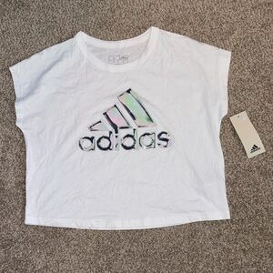 Adidas White Tee with Multicolor Logo
